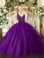 Purple Straps Zipper Beading Quinceanera Dress Sleeveless