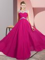 Sumptuous Fuchsia Clasp Handle Scoop Beading Party Dress for Toddlers Chiffon Sleeveless