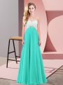 Turquoise Custom Made Prom and Party with Beading One Shoulder Sleeveless Criss Cross