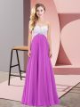 Latest Fuchsia Sleeveless Chiffon Lace Up Prom Evening Gown for Prom and Party
