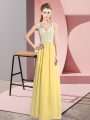 Yellow Empire V-neck Sleeveless Chiffon Floor Length Zipper Lace Prom Dress