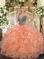 Sweet Ball Gowns Sweet 16 Dress Orange Sweetheart Organza Sleeveless Floor Length Lace Up