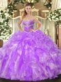 Floor Length Lavender 15th Birthday Dress Sweetheart Sleeveless Lace Up