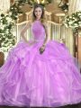 Classical Floor Length Ball Gowns Sleeveless Lilac Quinceanera Gowns Lace Up
