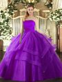 Hot Selling Strapless Sleeveless Tulle Quinceanera Dress Ruffled Layers Lace Up