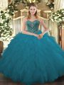 Sweetheart Sleeveless Tulle Quinceanera Dresses Beading and Ruffled Layers Lace Up