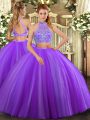 Lavender Sleeveless Floor Length Beading Criss Cross Quinceanera Dress