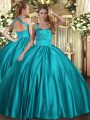 Pretty Teal Sleeveless Ruching Floor Length Quinceanera Dresses