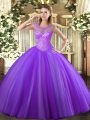 Sleeveless Floor Length Beading Lace Up Sweet 16 Dress with Lavender