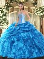 Baby Blue Lace Up Sweetheart Beading and Ruffles and Pick Ups Quinceanera Dress Organza Sleeveless
