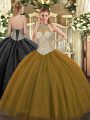 Brown Ball Gowns Beading Vestidos de Quinceanera Lace Up Tulle Sleeveless Floor Length