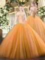 Perfect Ball Gowns Sweet 16 Dress Orange Off The Shoulder Tulle Sleeveless Floor Length Lace Up