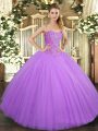 Lovely Sweetheart Sleeveless Lace Up Quinceanera Dress Lilac Tulle