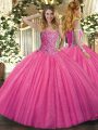 High Class Sweetheart Sleeveless Lace Up 15 Quinceanera Dress Hot Pink Tulle