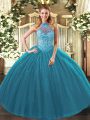 Sophisticated Beading and Embroidery Sweet 16 Dresses Teal Lace Up Sleeveless Floor Length