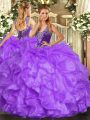 Fancy Lavender Sleeveless Beading and Ruffles Floor Length Quinceanera Dress