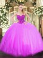 Lilac Ball Gowns Beading Quinceanera Dresses Lace Up Tulle Sleeveless Floor Length