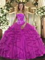 Sleeveless Beading and Ruffles Lace Up 15th Birthday Dress
