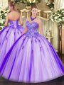 Ideal Lavender Lace Up Sweetheart Appliques Sweet 16 Quinceanera Dress Tulle Sleeveless