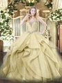 Yellow Sleeveless Beading and Ruffles Floor Length 15 Quinceanera Dress