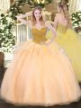 Suitable Orange Red Ball Gowns Sweetheart Sleeveless Organza Floor Length Lace Up Beading 15 Quinceanera Dress