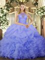 Customized Sleeveless Beading and Ruffles and Pick Ups Lace Up Quinceanera Dress