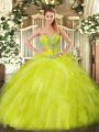 Sweetheart Sleeveless Sweet 16 Dresses Floor Length Beading and Ruffles Yellow Green Organza