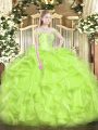 Stylish Floor Length Lace Up Quinceanera Dresses Yellow Green for Military Ball and Sweet 16 and Quinceanera with Beading and Ruffles