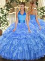 Baby Blue Halter Top Lace Up Ruffled Layers and Pick Ups Quinceanera Dress Sleeveless