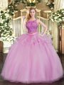 Scoop Sleeveless Ball Gown Prom Dress Floor Length Beading Lilac Organza