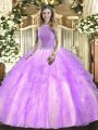 Square Sleeveless Lace Up Quinceanera Dress Lavender Tulle