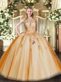 Lace and Appliques Quinceanera Dresses Orange Red Lace Up Sleeveless Floor Length