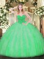 Sweet Apple Green Organza Lace Up Quinceanera Dress Sleeveless Floor Length Ruffles