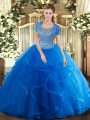 Elegant Beading and Ruffles Quinceanera Gown Royal Blue Clasp Handle Sleeveless Floor Length