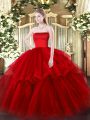 Super Wine Red Sleeveless Ruffled Layers Zipper Quinceanera Gown