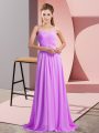 High Quality Lilac Prom Gown Chiffon Sweep Train Sleeveless Ruching