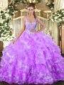Sophisticated Floor Length Ball Gowns Sleeveless Lilac Quince Ball Gowns Lace Up