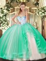 Tulle Sweetheart Sleeveless Lace Up Beading and Ruffles Vestidos de Quinceanera in Turquoise