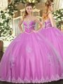 Modern Rose Pink Ball Gowns Tulle Sweetheart Sleeveless Beading and Appliques Floor Length Lace Up Quince Ball Gowns