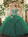 Luxury Green Ball Gowns Beading and Ruffles Sweet 16 Dresses Lace Up Tulle Sleeveless Floor Length