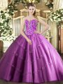 Best Sleeveless Beading and Appliques Lace Up Quince Ball Gowns
