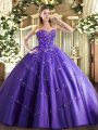 Affordable Floor Length Lace Up Sweet 16 Quinceanera Dress Purple for Sweet 16 and Quinceanera with Appliques and Embroidery