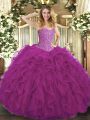Captivating Ball Gowns 15th Birthday Dress Fuchsia Sweetheart Tulle Sleeveless Floor Length Lace Up