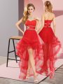 Elegant Red Sweetheart Neckline Beading Prom Dress Sleeveless Lace Up