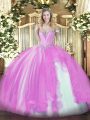 Fabulous Sleeveless Tulle Floor Length Lace Up Quinceanera Dresses in Lilac with Beading and Ruffles