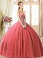 Dazzling Coral Red Ball Gowns Tulle Sweetheart Sleeveless Beading Floor Length Lace Up Quinceanera Gowns