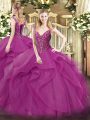 Dynamic Ball Gowns 15th Birthday Dress Lilac V-neck Tulle Sleeveless Floor Length Lace Up