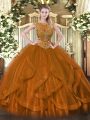Ball Gowns Ball Gown Prom Dress Brown Scoop Tulle Sleeveless Floor Length Zipper