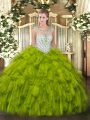 Shining Olive Green Scoop Zipper Beading and Ruffles Sweet 16 Dress Sleeveless