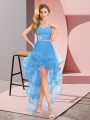 Fine High Low A-line Sleeveless Baby Blue Dress for Prom Lace Up